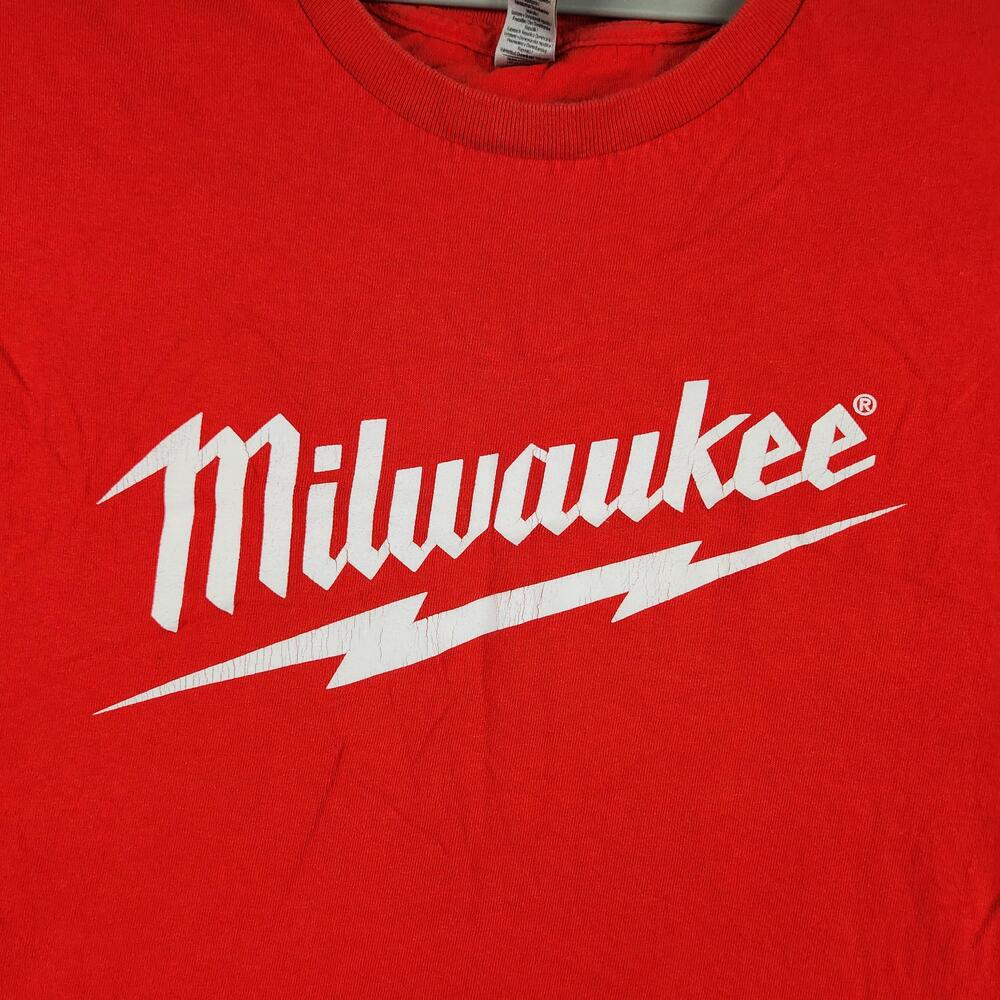 Milwaukee Shirt Mens Large Red Logo Graphic Power Tools Workwear Mechanic Casual